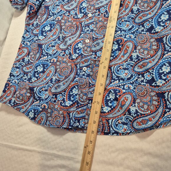 CREMIEUX PREMIUM DENIM Mens Size L Paisley Shirt Stretch Blue Short Sleeve [46] - Picture 7 of 12
